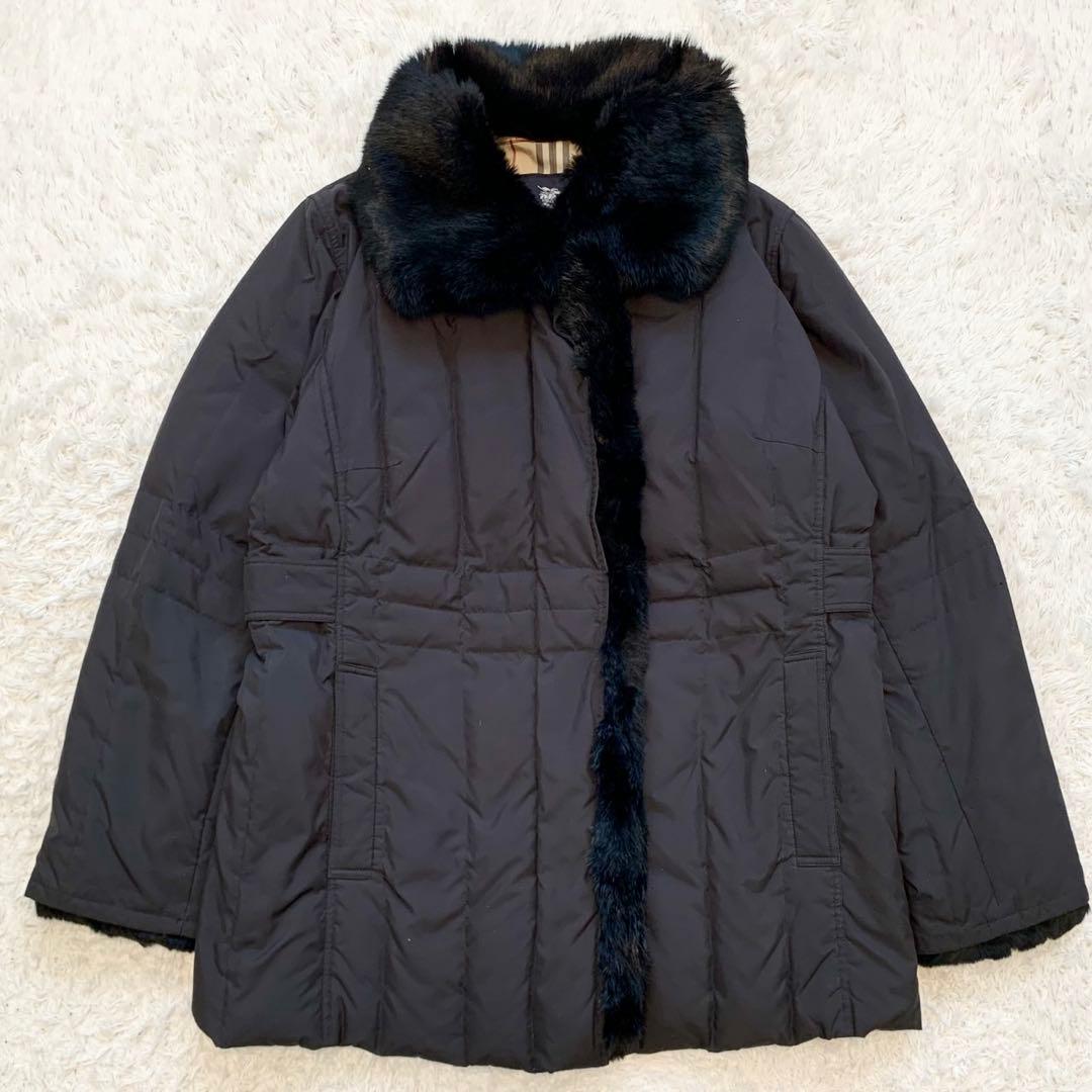 美品 バーバリーロンドン ノバチェック ダウンジャケット コート リアルファー