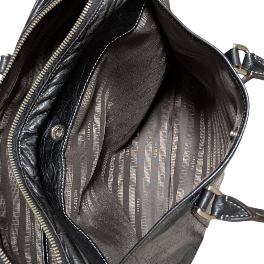 aniary ビジネスバッグ ブリーフケース クロコ型押し トート 本革 黒