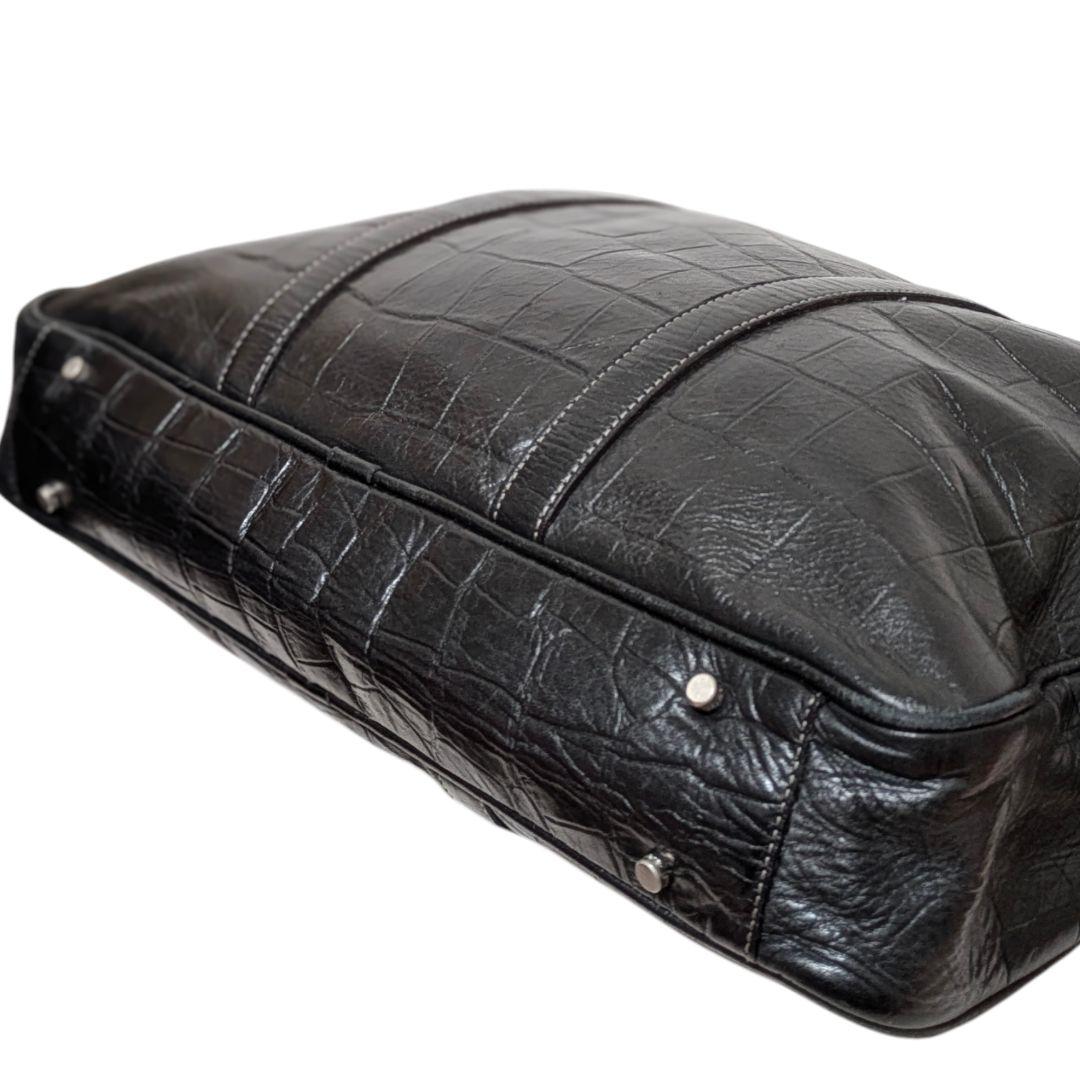 aniary ビジネスバッグ ブリーフケース クロコ型押し トート 本革 黒