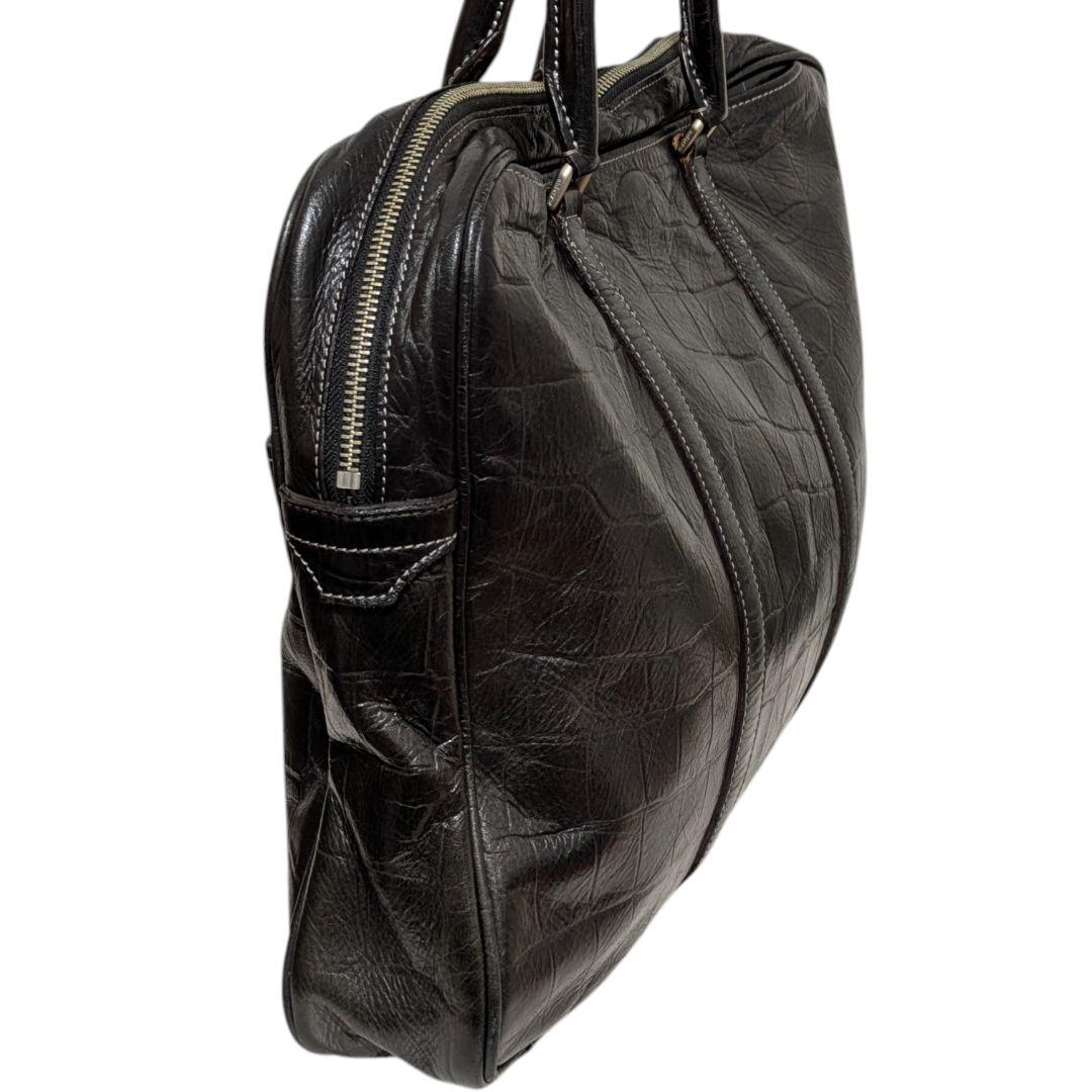 aniary ビジネスバッグ ブリーフケース クロコ型押し トート 本革 黒