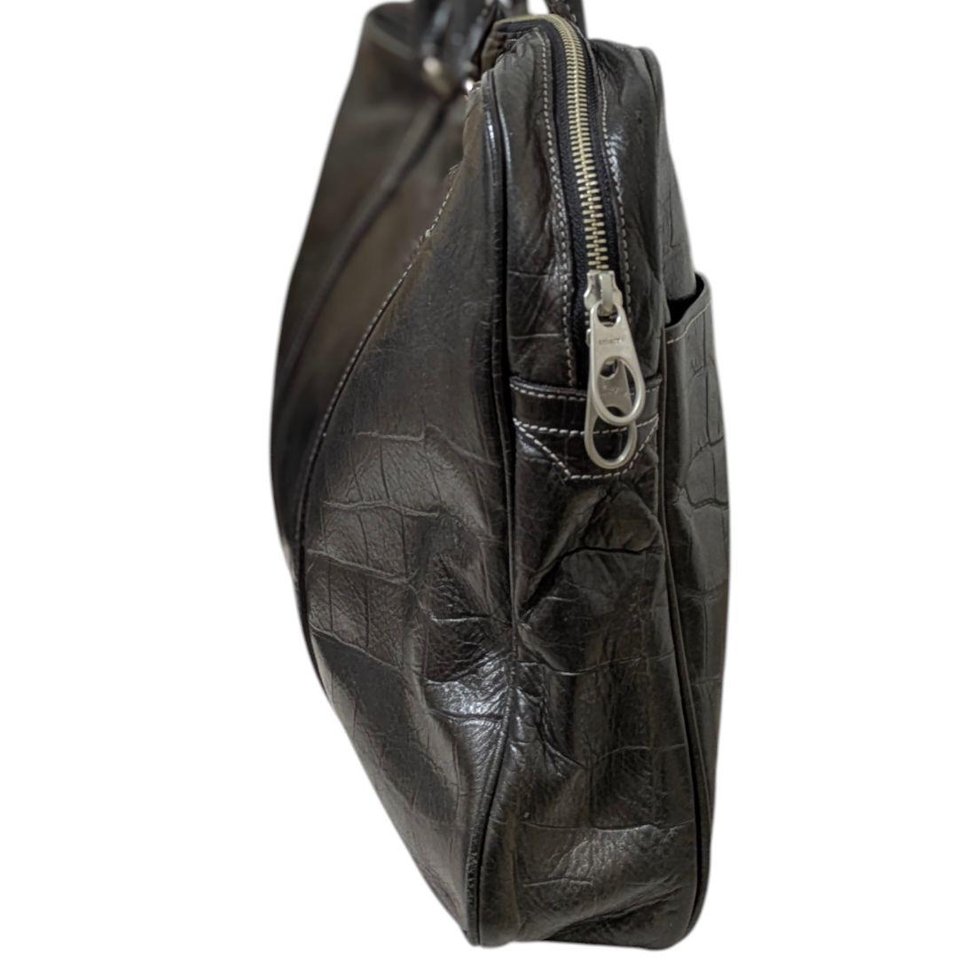 aniary ビジネスバッグ ブリーフケース クロコ型押し トート 本革 黒