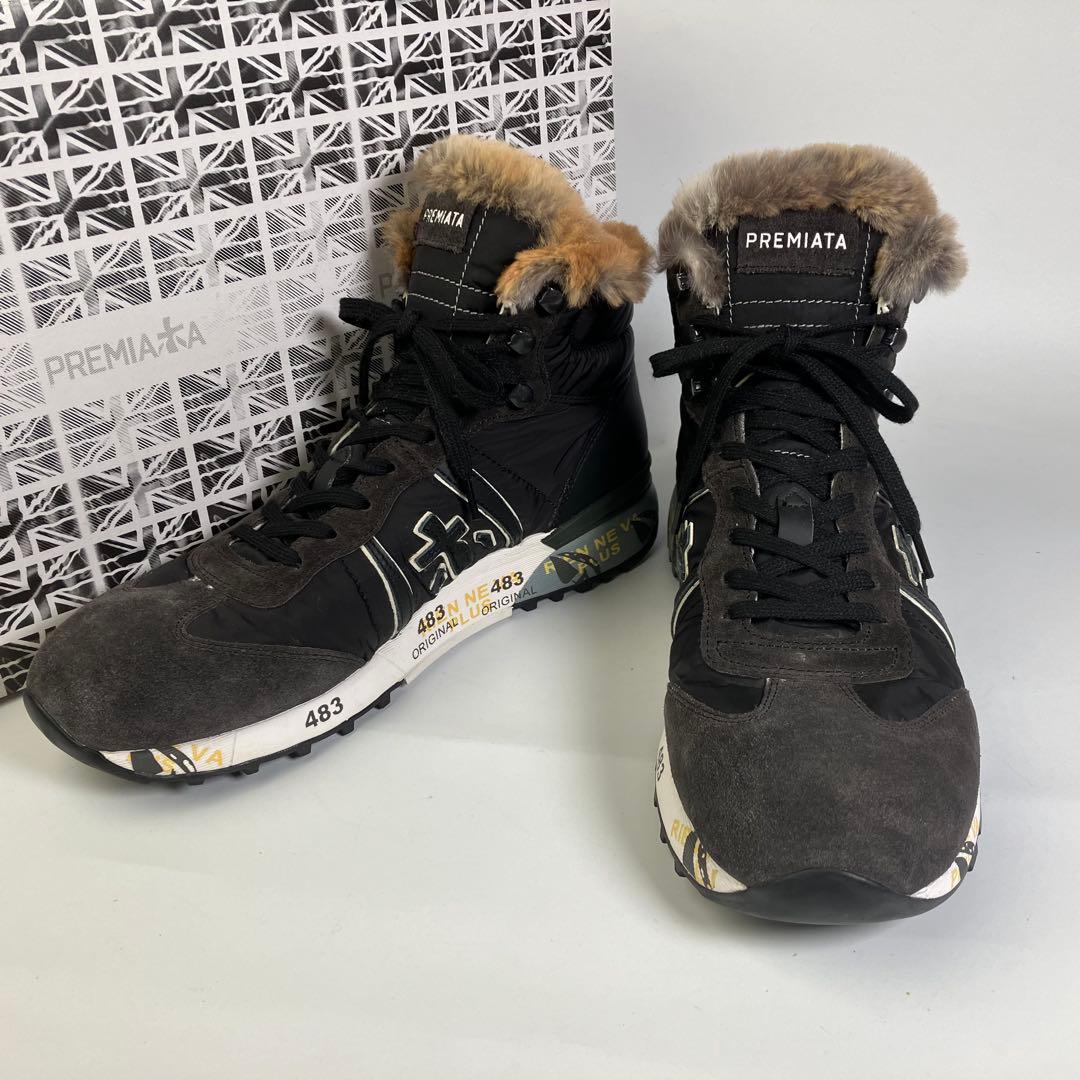 【未使用級】希少　PREMIATA リアルファー　ハイトップスニーカー　黒　26