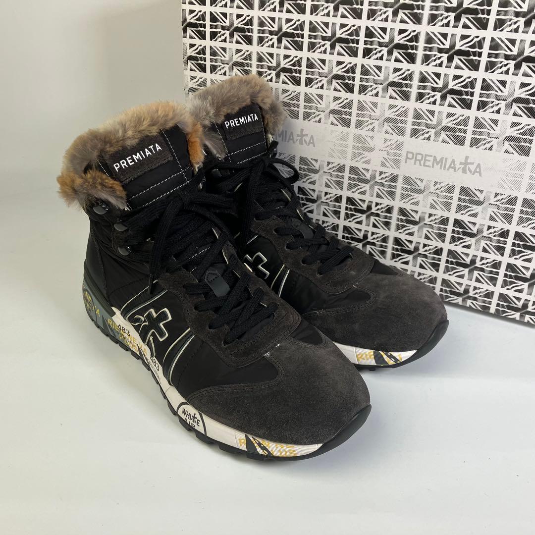 【未使用級】希少　PREMIATA リアルファー　ハイトップスニーカー　黒　26