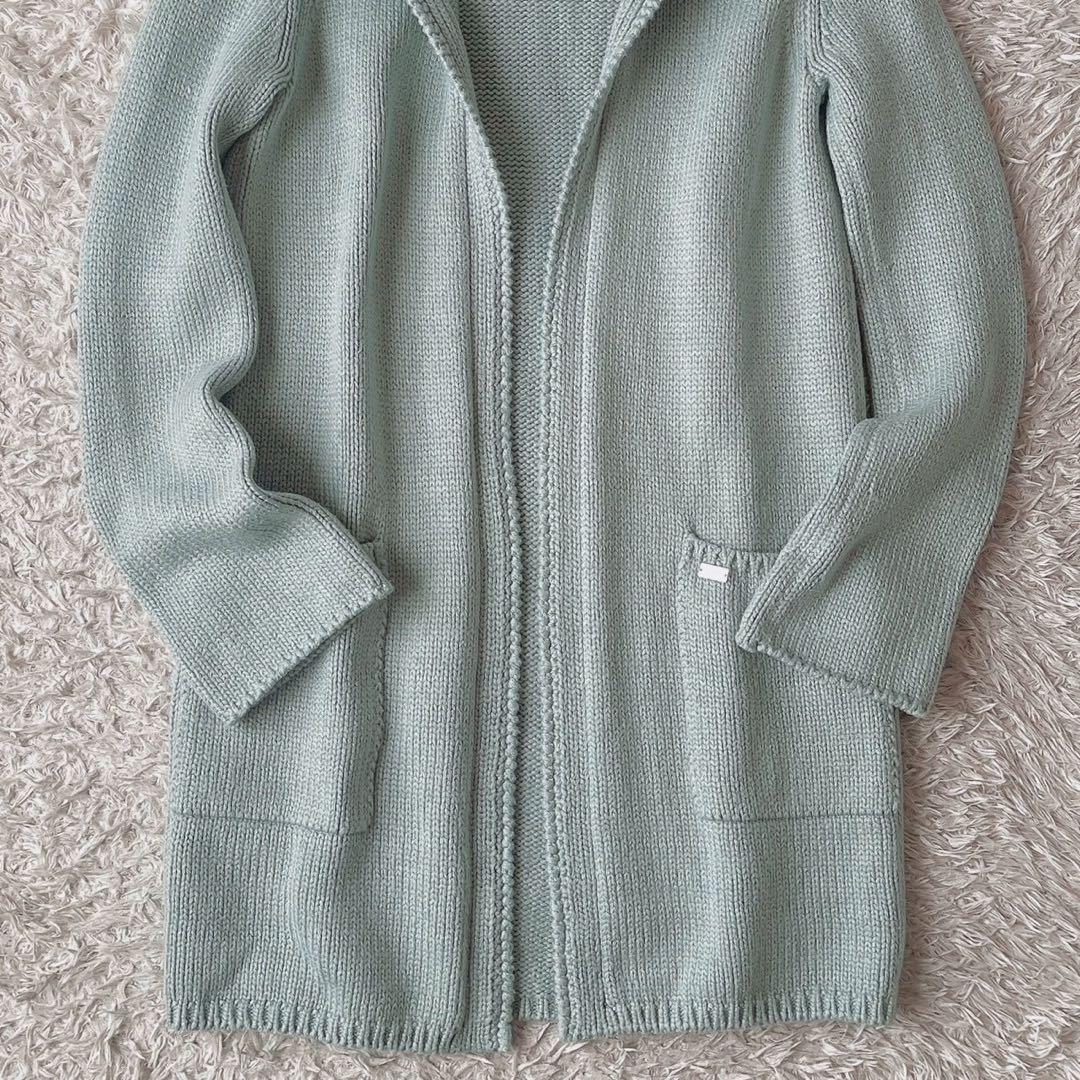フォクシー ロングカーディガン フーディ ミントグリーンエンジェルヘアコットン