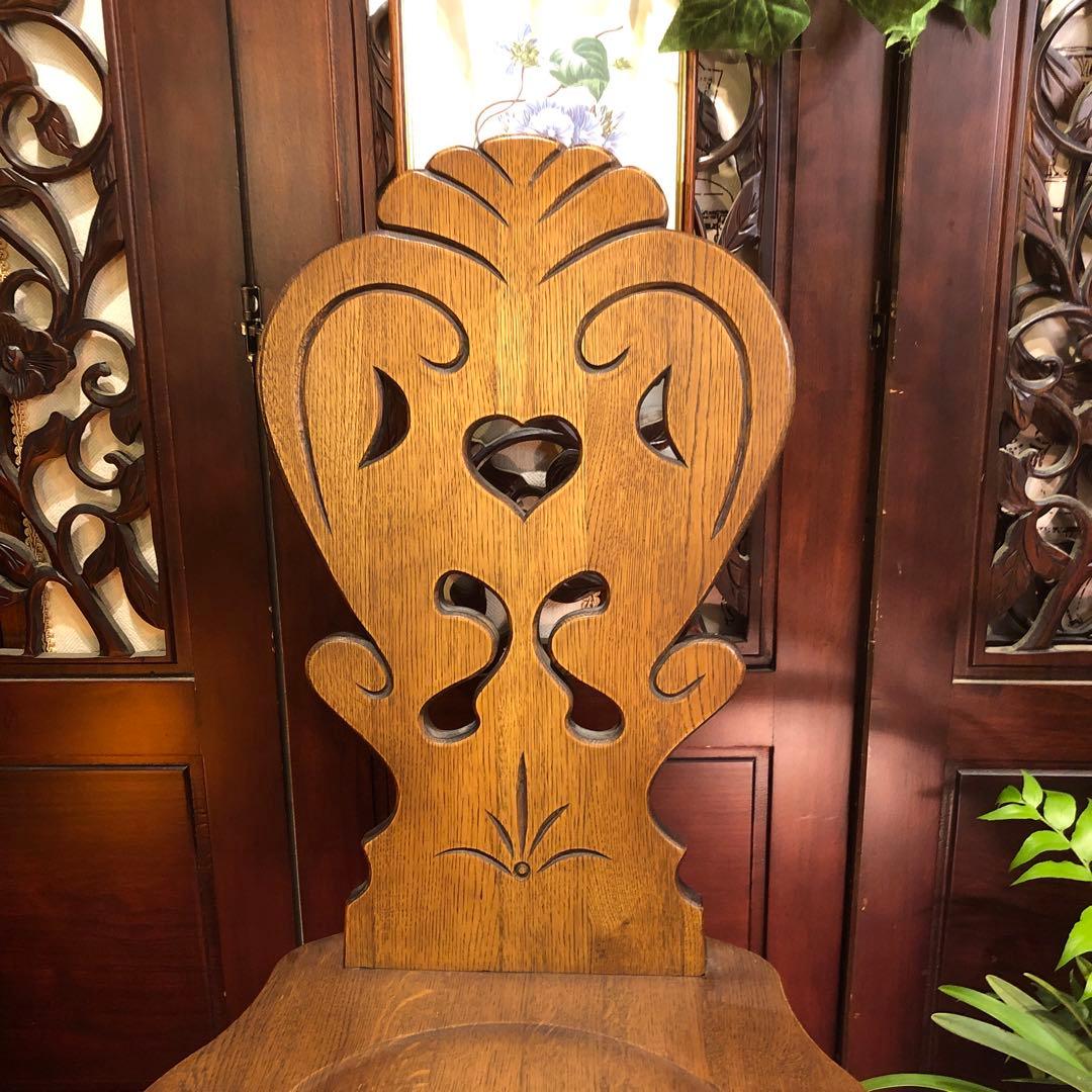 ローズ２脚　ブリティッシュアンティークST ハートくり抜き　板座チェア