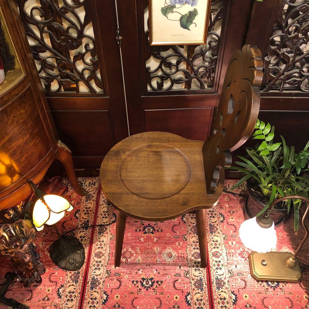 ローズ２脚　ブリティッシュアンティークST ハートくり抜き　板座チェア