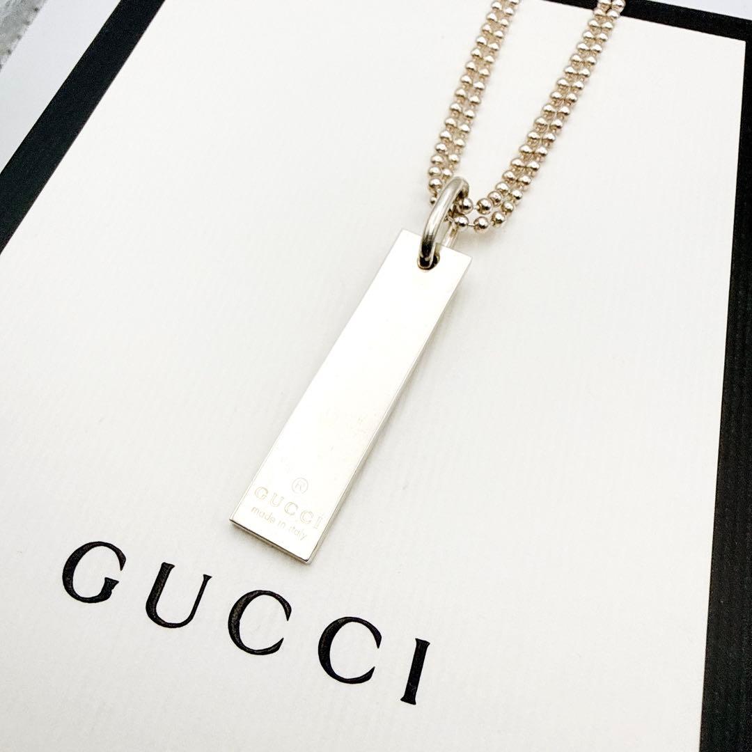 2942-3 人気✨GUCCI ダブルチェーンネックレス　プレート