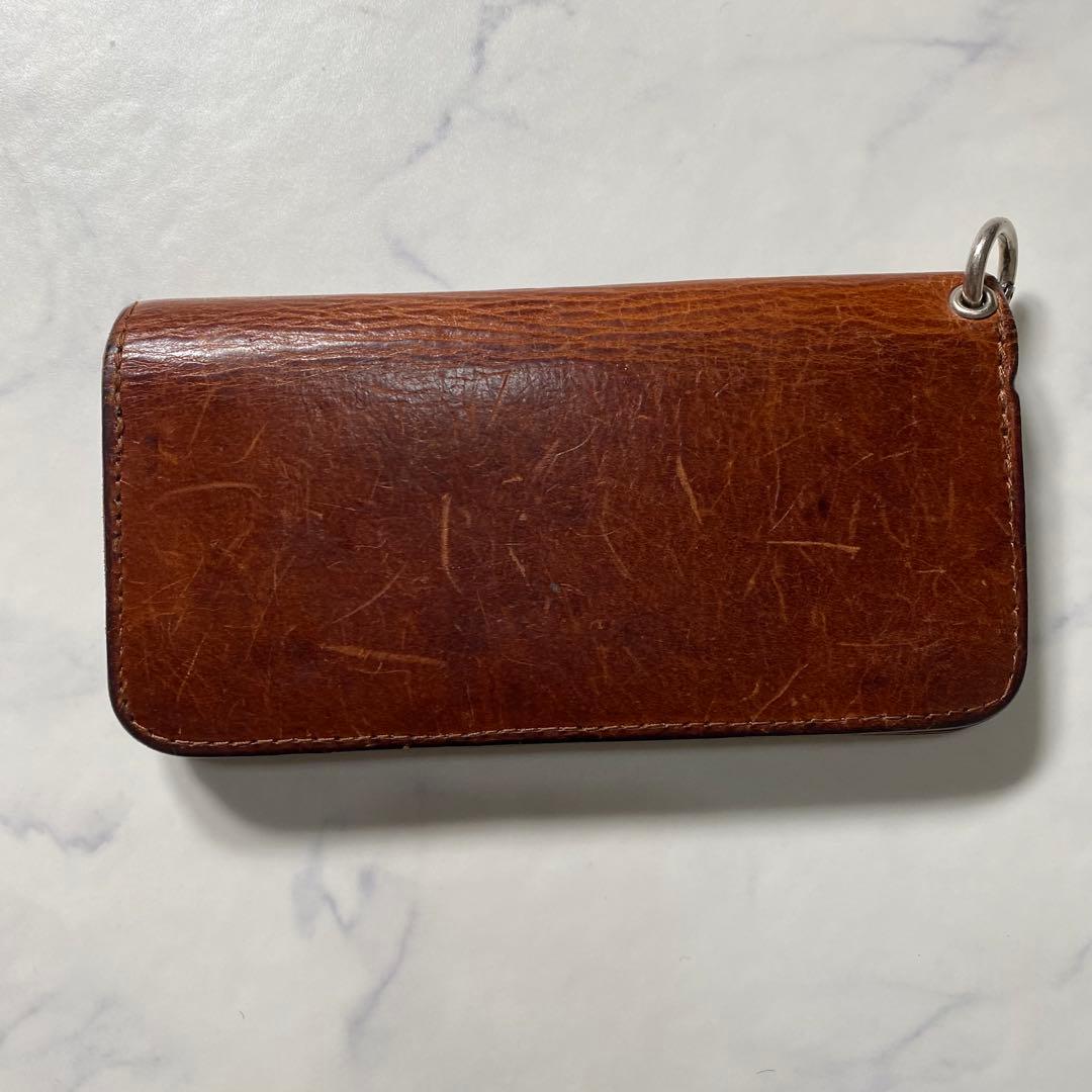 【良品】HTC　長財布　フラワースタッズ　折り財布　レザー　ブラウン　革　装飾