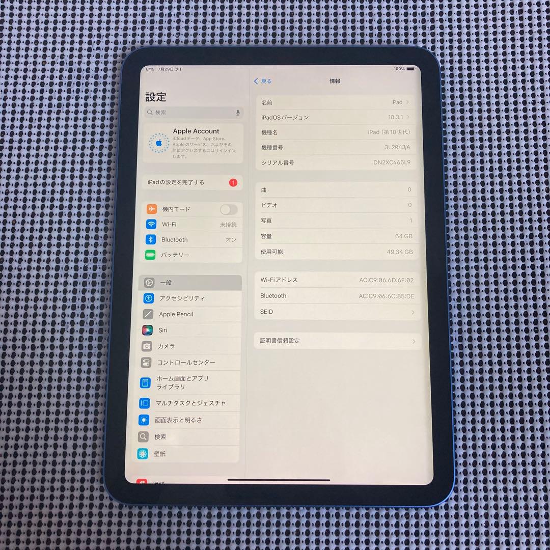 2388【早い者勝ち】電池最良好☆iPad10第10世代64GB WIFIモデル
