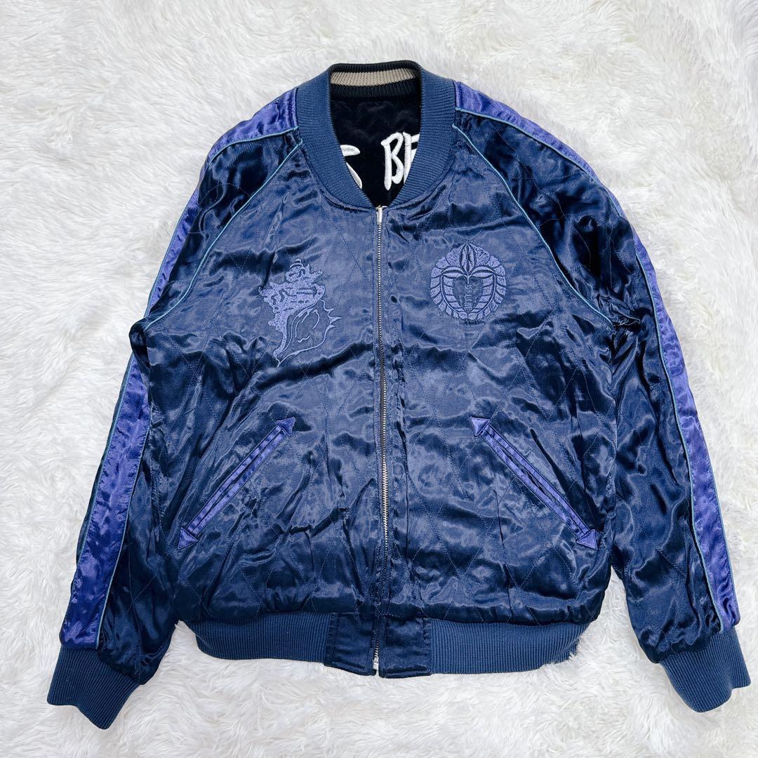 【希少】リバーシブル スカジャン 別珍×サテン 孔雀 伊勢海老 大阪 38 M