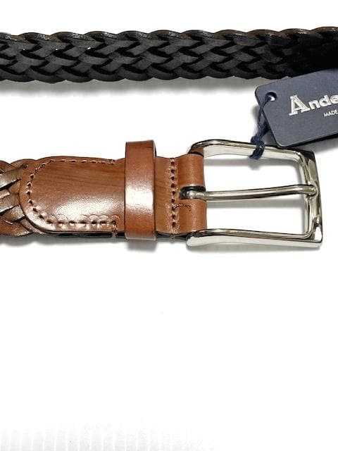 新品タグ付 アンダーソンズ アンティーク調ブラウンレザーメッシュベルト