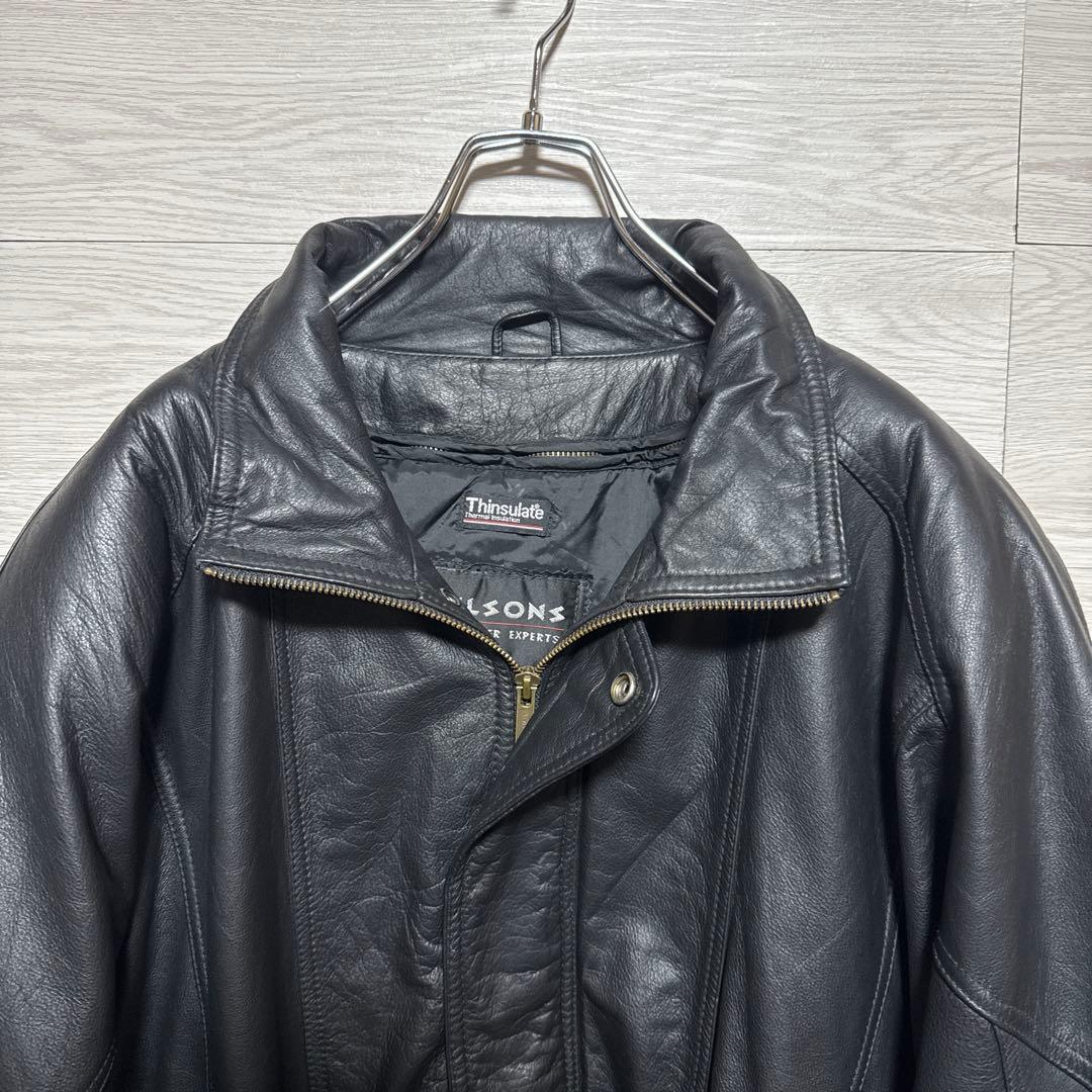 90s WILSONS 本革 オーバーサイズ レザージャケット 中綿 ブラック