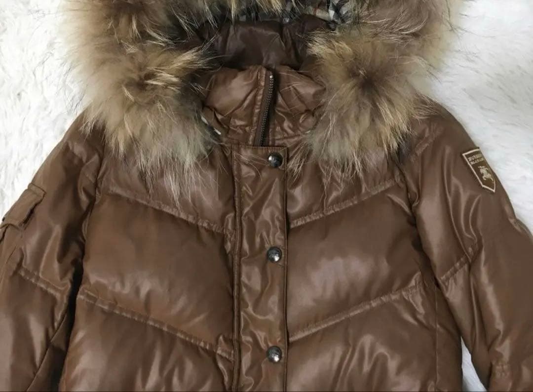 バーバリーブルーレーベル　ダウンジャケット　ラクーンファー　茶色　Mサイズ