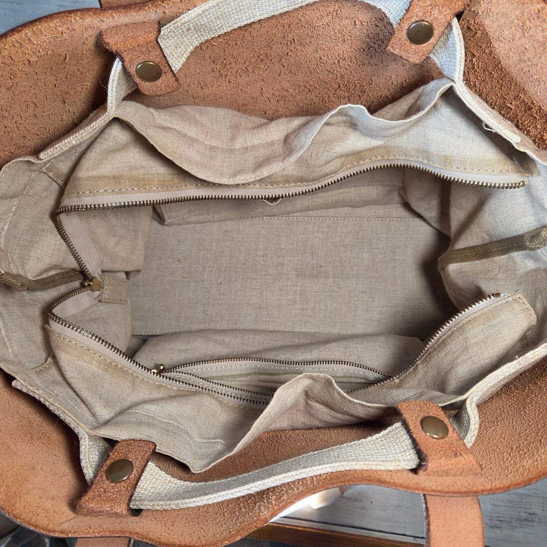 SLOW レザートートバッグ　バッグインバッグ　リネン