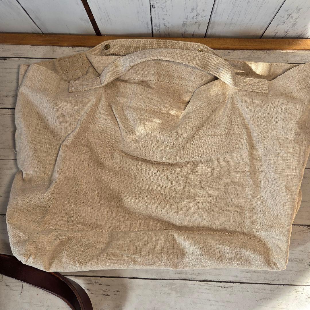 SLOW レザートートバッグ　バッグインバッグ　リネン
