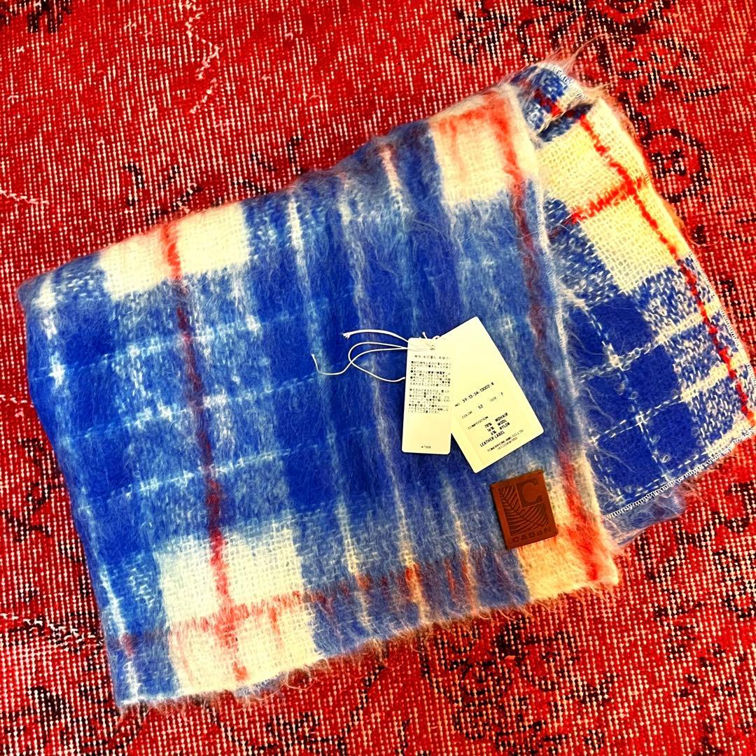 CABaN モヘヤ チェックストール　青　ブルー　美品　マフラー　大判　キャバン