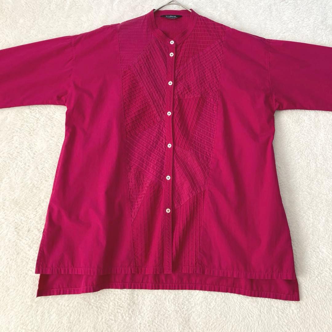 ヤッコマリカルド　バンドカラーロングシャツ　オーバーサイズ　ピンタック　ピンク