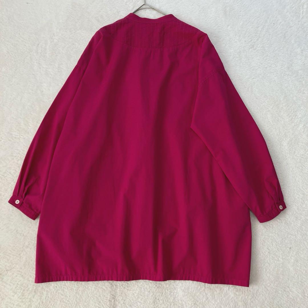 ヤッコマリカルド　バンドカラーロングシャツ　オーバーサイズ　ピンタック　ピンク