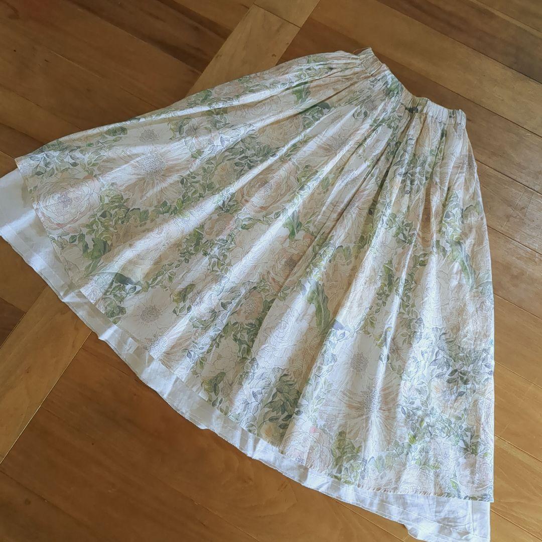 ひ*こ様 ハンドメイド　リバティとリネンのアシンメトリーギャザースカート