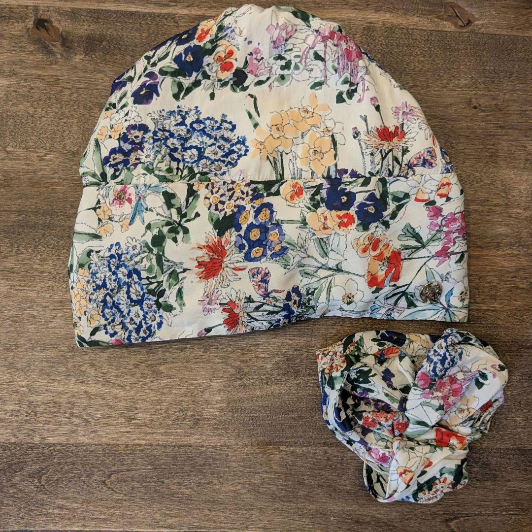 BAREN スカーフハットM FlowerGarden-Beige ポーチ付き