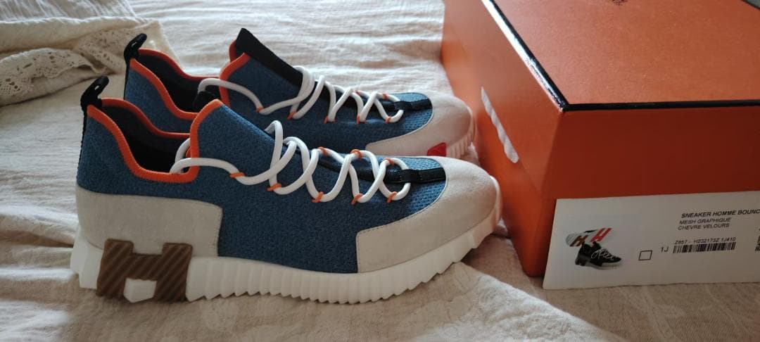 HERMES スポーツ シューズ(男性用) ハイカット 青/オレンジ