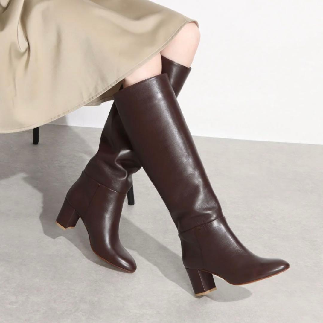 【美品】DIANA チャンキーヒール　レザー　ロングブーツ　美脚　黒　24cm