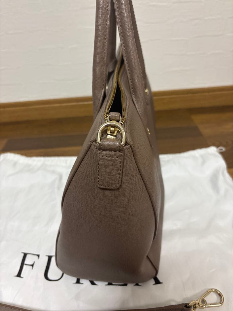 FURLA ブラウン レザー ハンドバッグ極美品