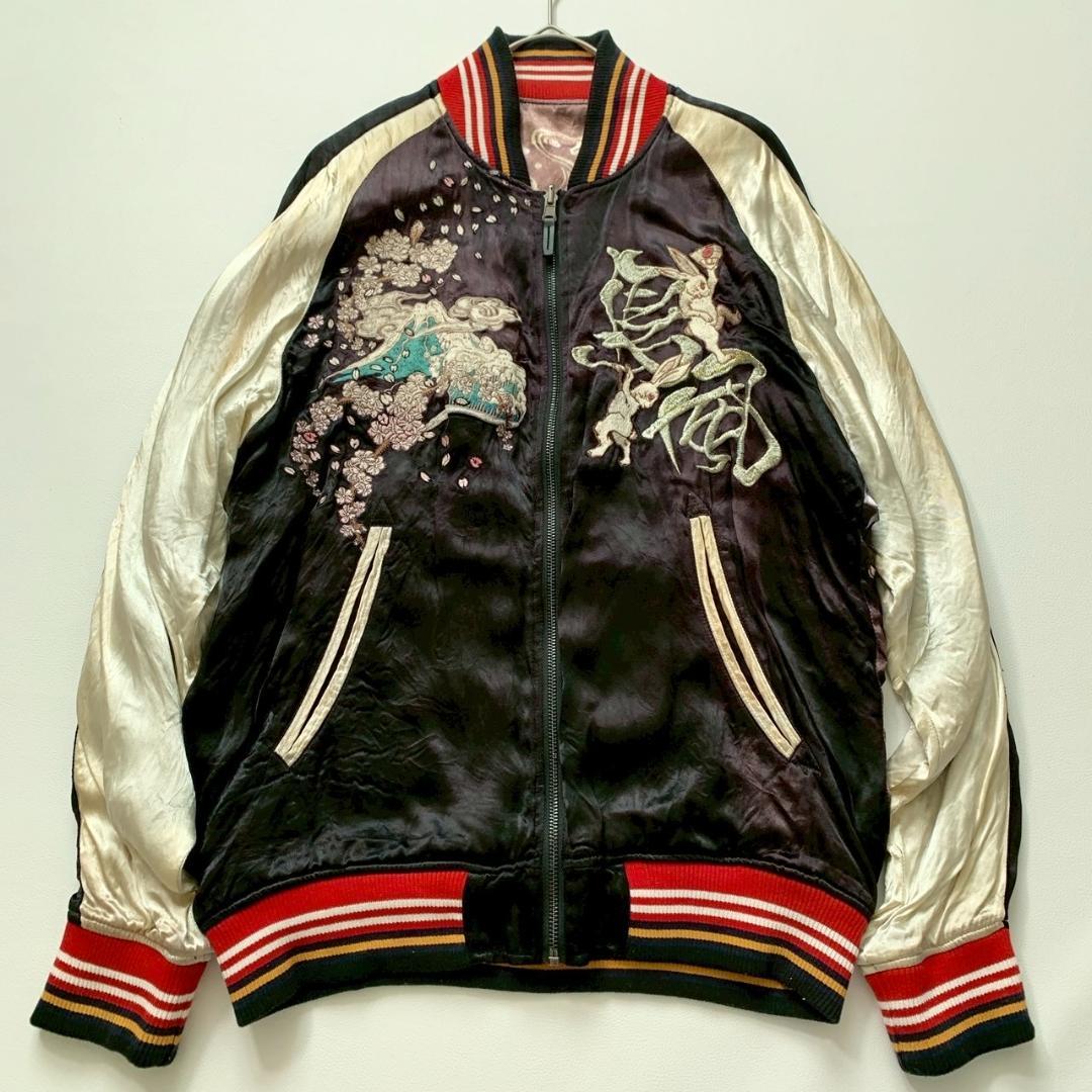 【ねこ】艦これ 島風 流儀圧搾 刺繍 リバーシブル スカジャン XL 黒