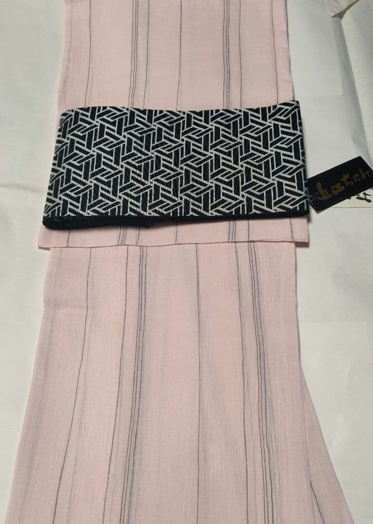 夏着物　新品　近江ちぢみ着物 　浴衣　桃