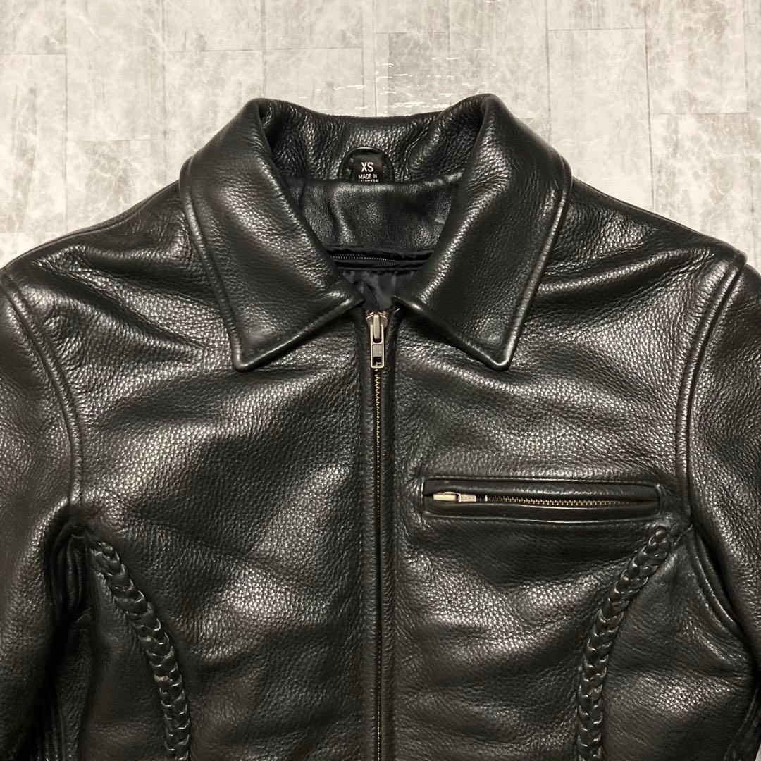 【希少】90s vintage レザーシングルライダースジャケット 黒　ブラック