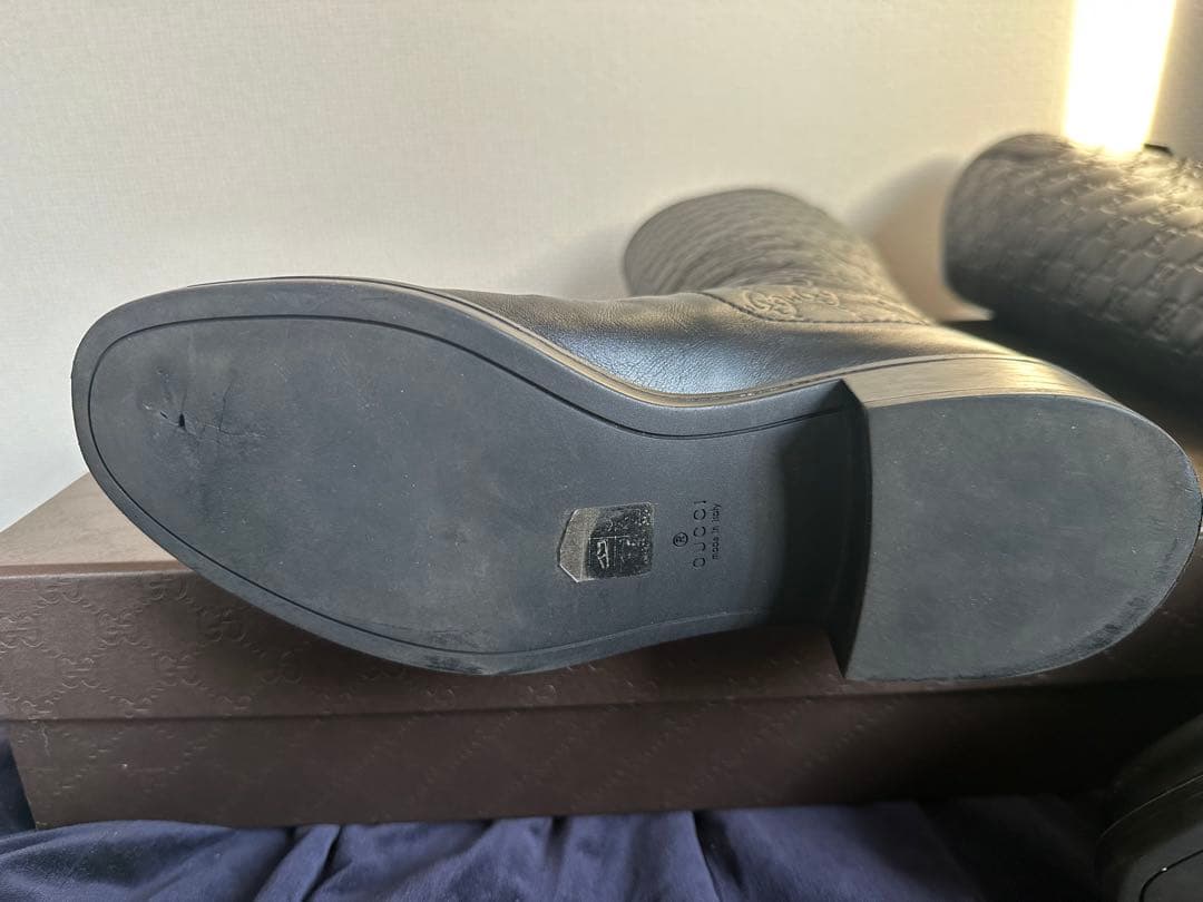 GUCCI ブラックレザー ロングブーツ GGパターン　39サイズ