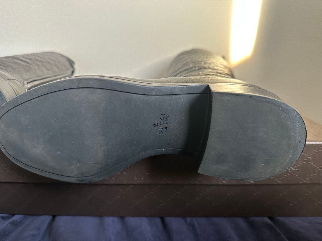 GUCCI ブラックレザー ロングブーツ GGパターン　39サイズ