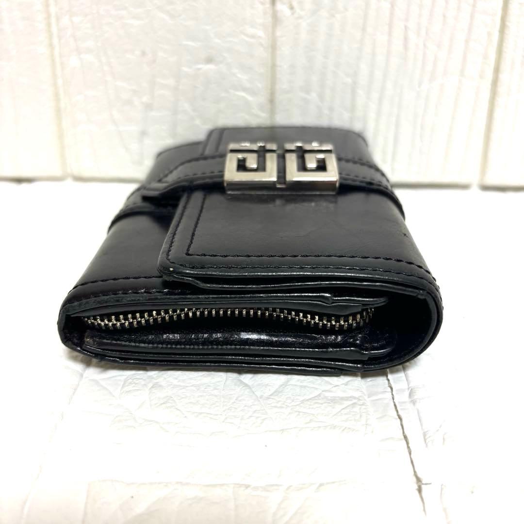 希少 ジバンシー メタル ビッグ ロゴ レザー 二つ折り 財布 黒 ヴィンテージ