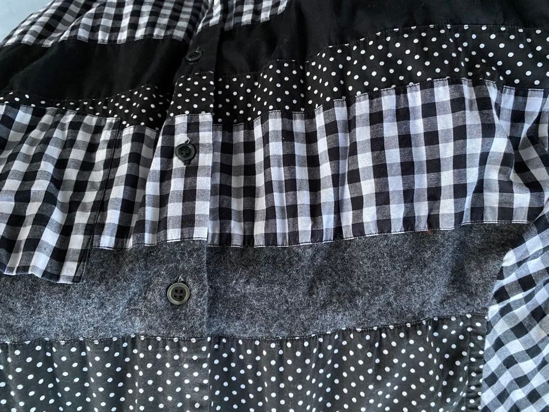 BLACK コムデギャルソン　チェックドット　パッチワーク長袖シャツ
