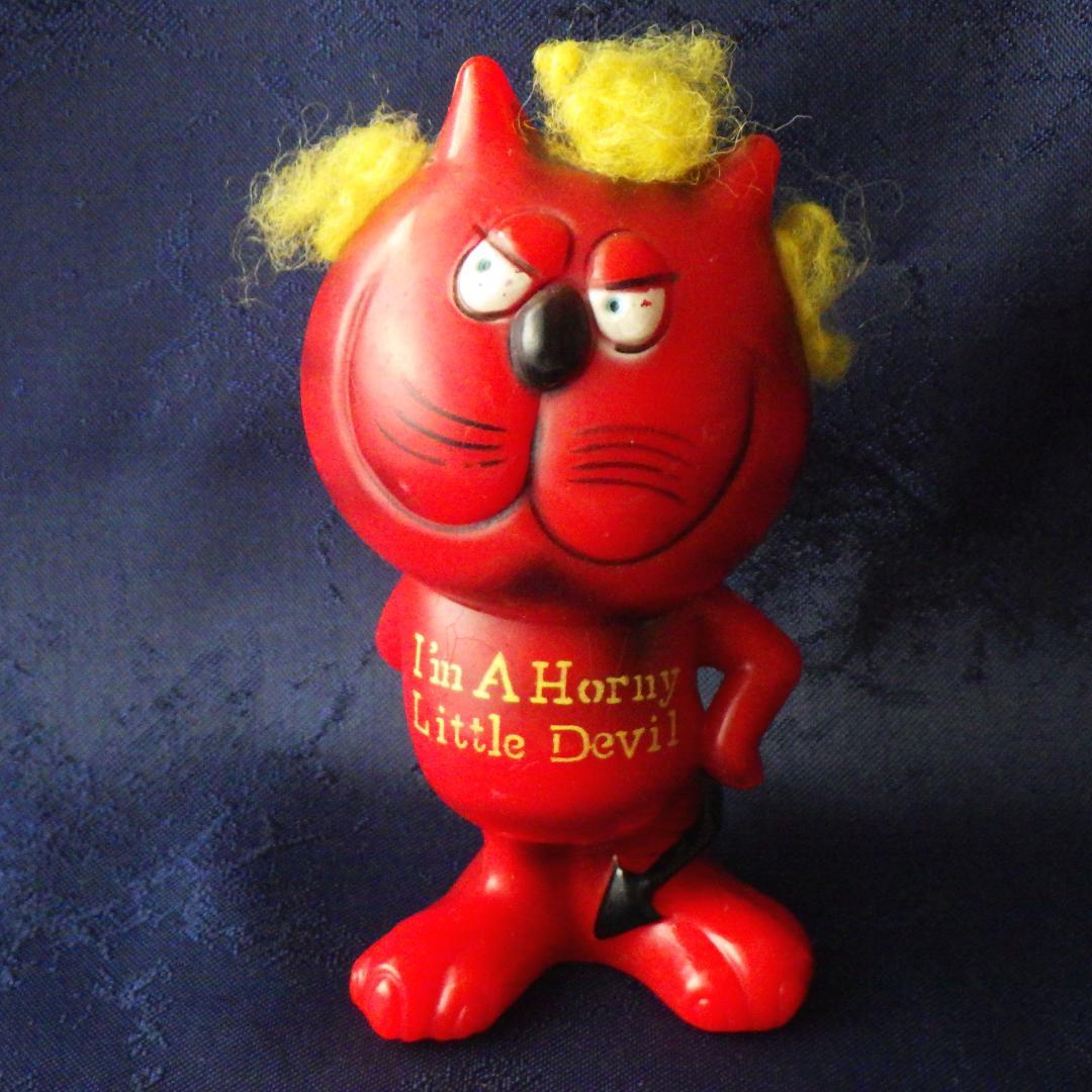 激レア【1970年】ヴィンテージ レッドデビル 猫 メッセージドール 毛残存