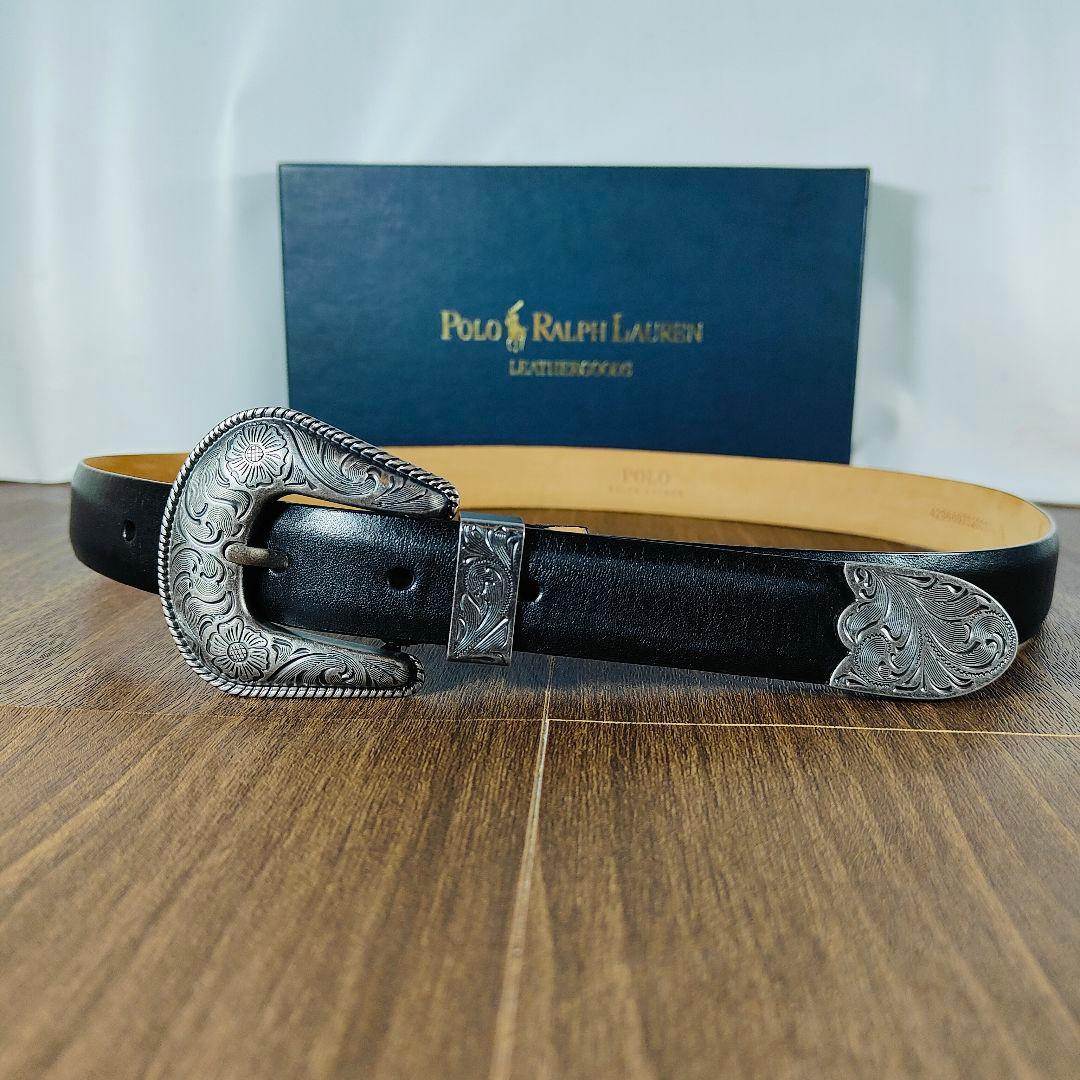 【極美品】【高級ライン】ポロラルフローレン　ウエスタンバックル　高級ドレスベルト