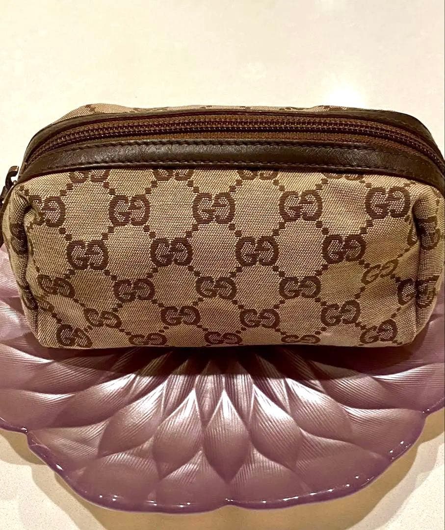 GUCCI GGキャンバスポーチ ピンクベージュ/ブラウン