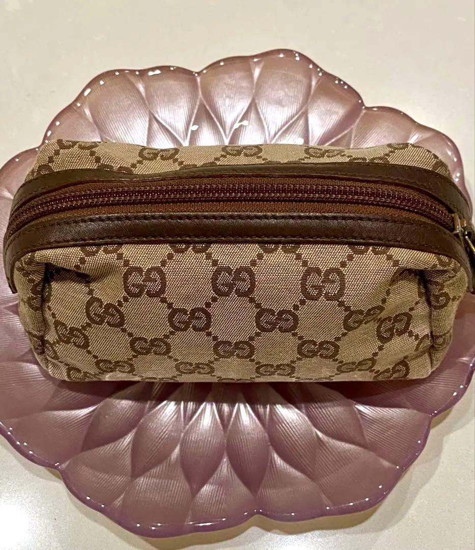 GUCCI GGキャンバスポーチ ピンクベージュ/ブラウン