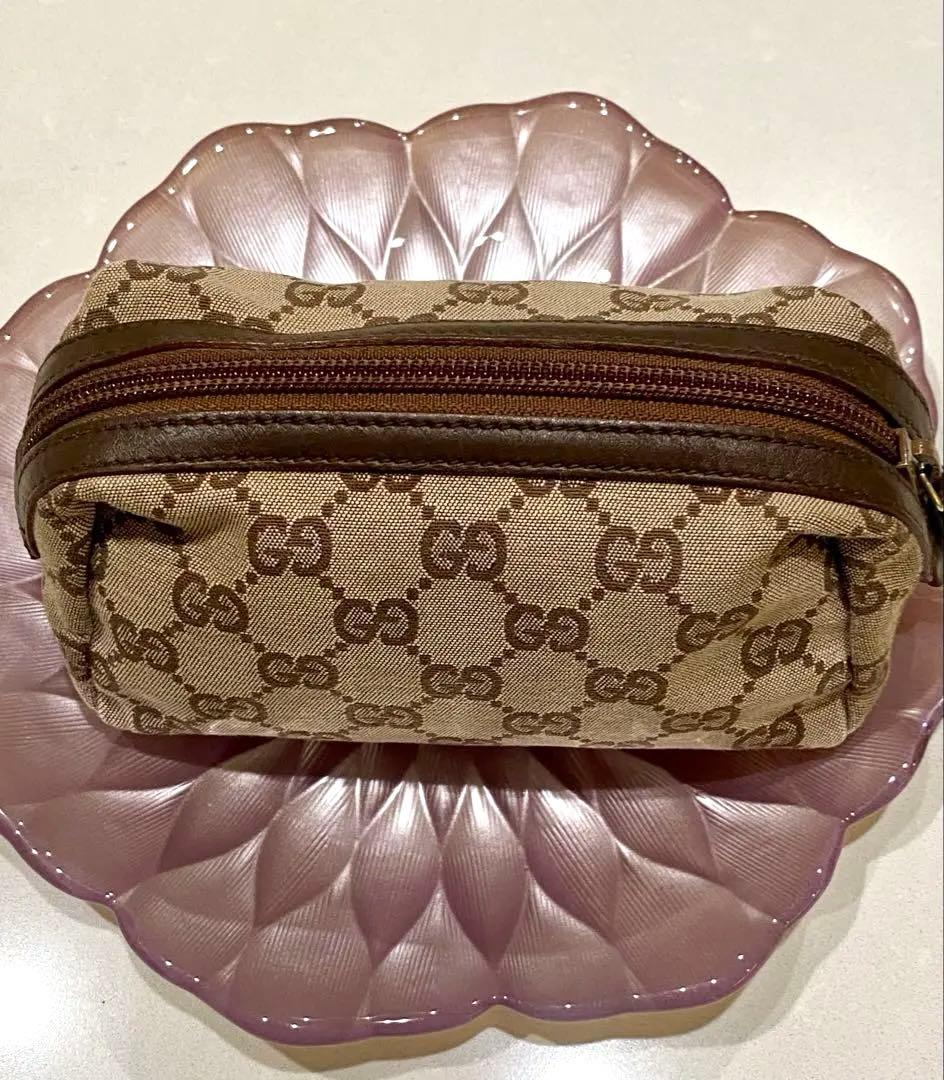 GUCCI GGキャンバスポーチ ピンクベージュ/ブラウン