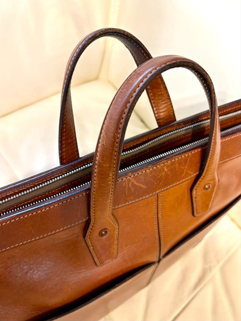 万双　ブラウンレザー ビジネスバッグ