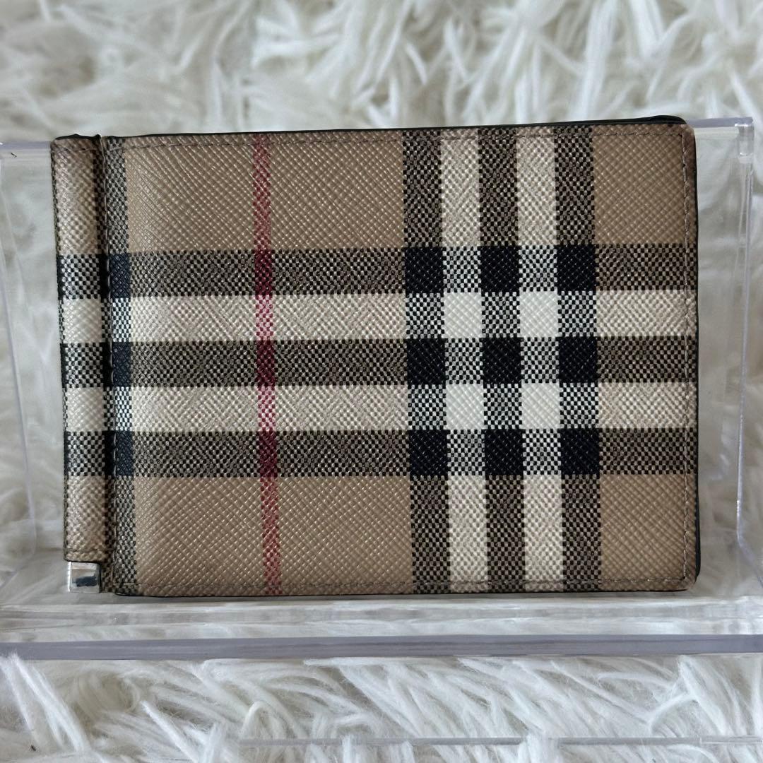 バーバリー マネークリップ ノバチェック 二つ折り財布 PVC レザー ベージュ