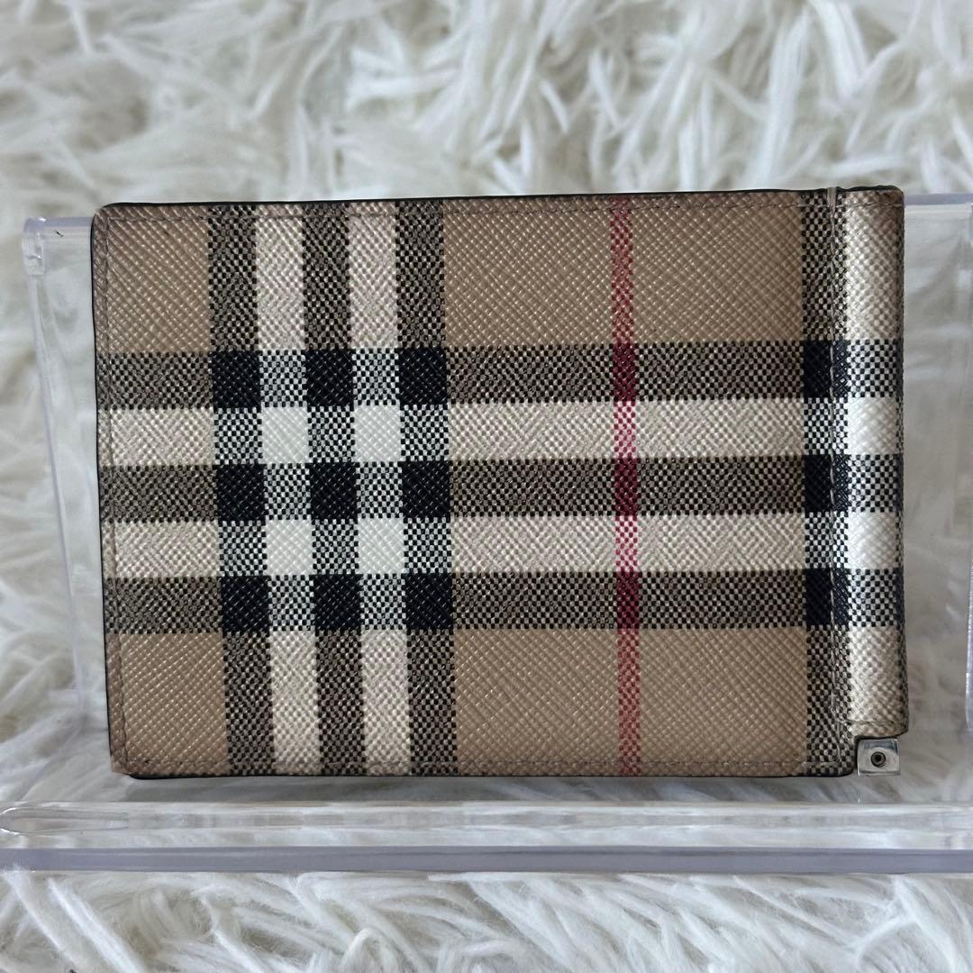 バーバリー マネークリップ ノバチェック 二つ折り財布 PVC レザー ベージュ