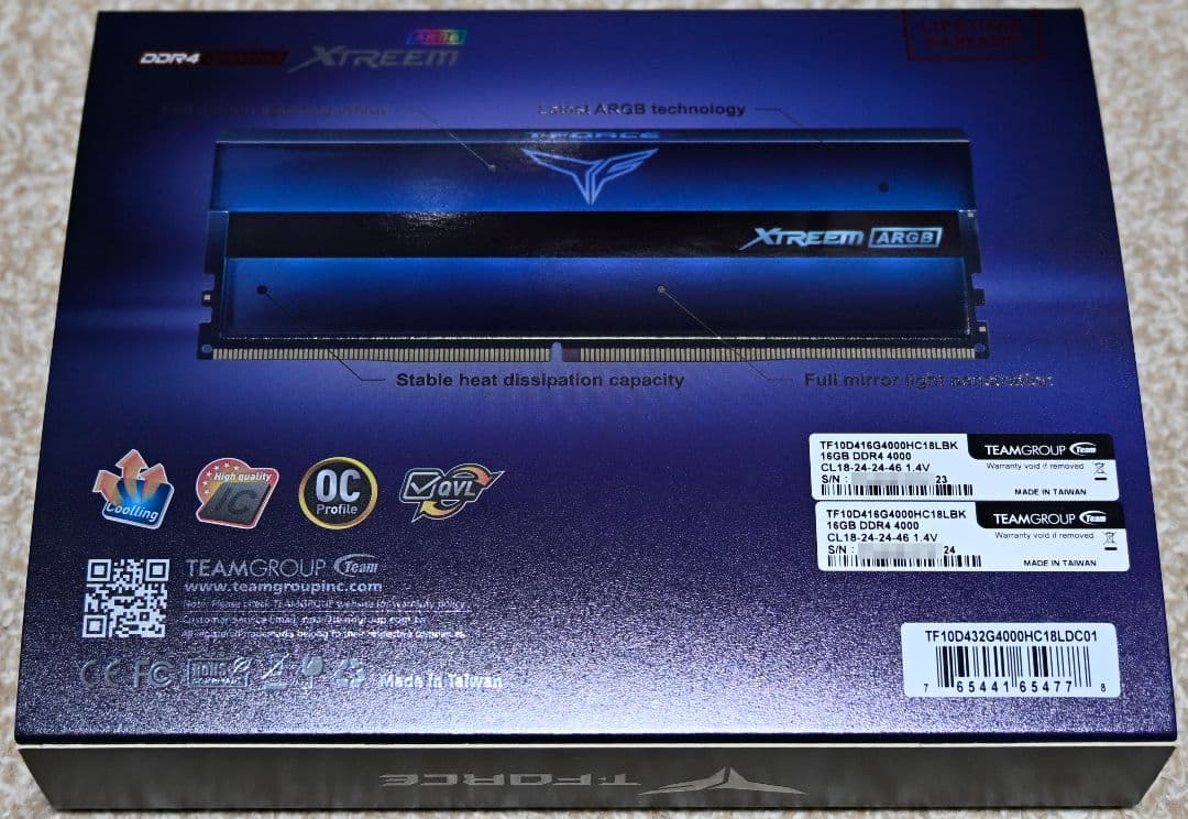 メモリー Team Xtreem ARGB DDR4 4000MHz 32GB