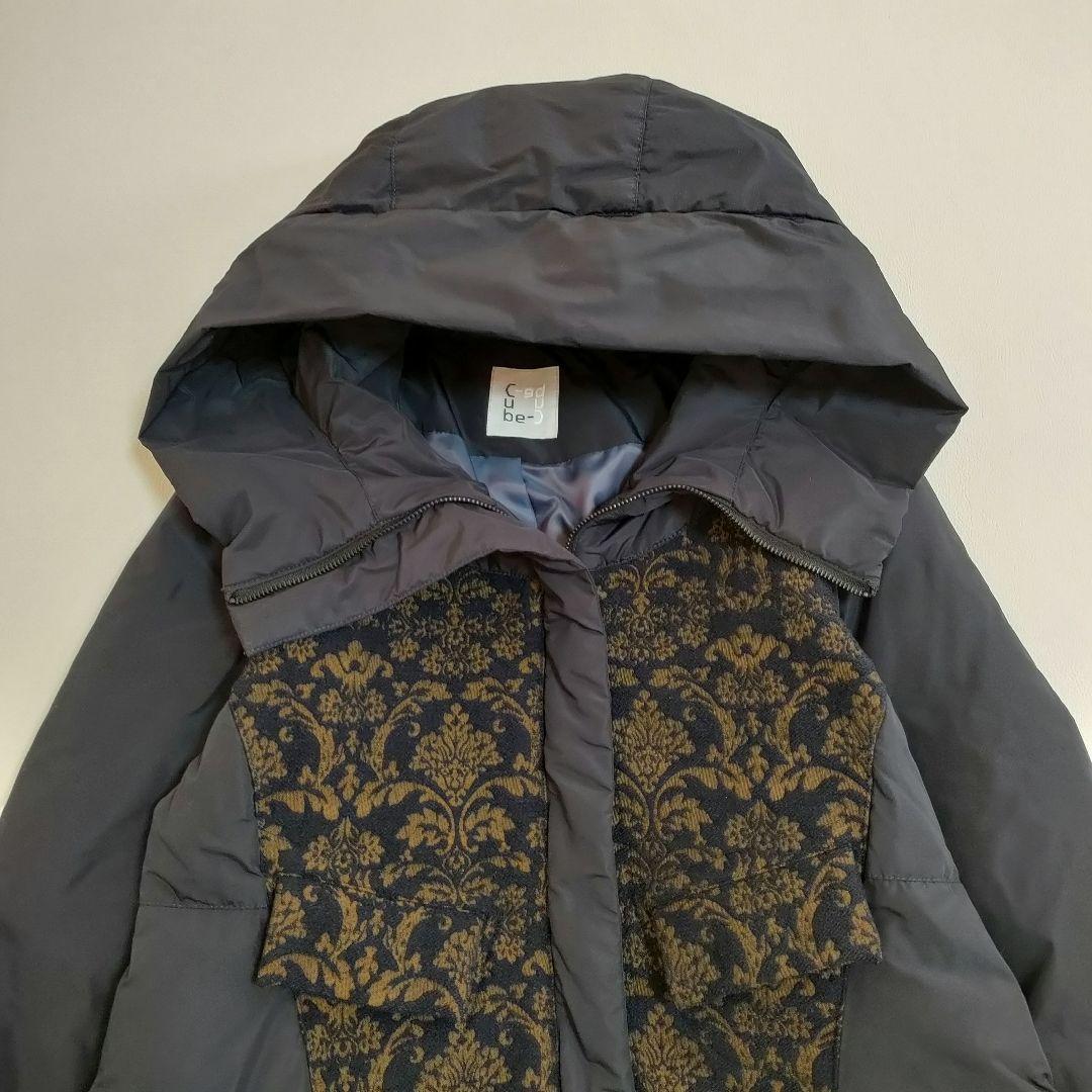 美品✨️センソユニコ　ダウンコート　コクーン　ダブルジップ　ウールジャガード切替