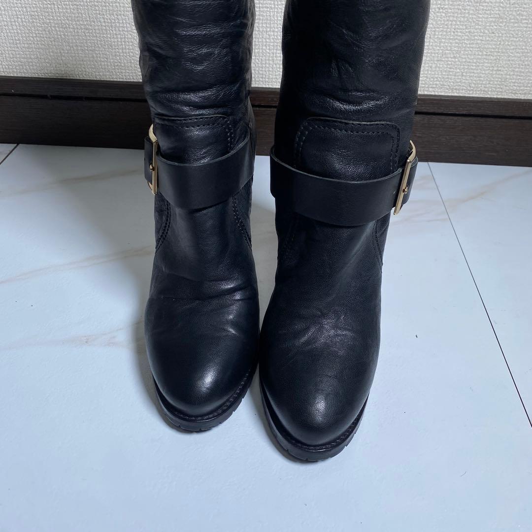 極美品♡ジミーチュウ レザーバイカーブーツ GALEN　ピンヒール シワ革加工