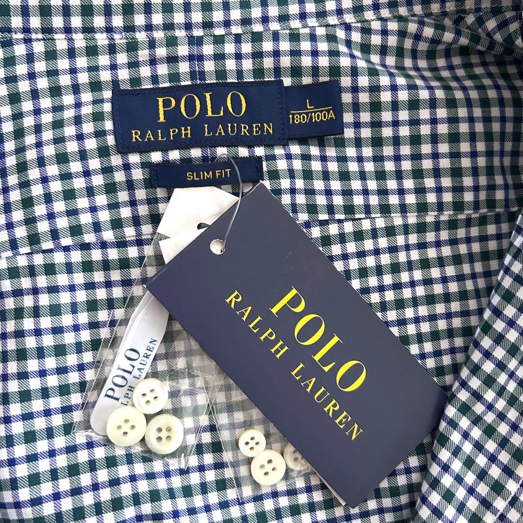 新品タグ付 ポロラルフローレン 長袖チェックシャツ ブルー グリーン L