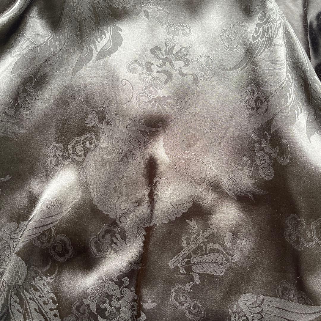 絡繰魂 スカジャン XL リバーシブル 龍刺繍 和柄 ホワイト×ブラック