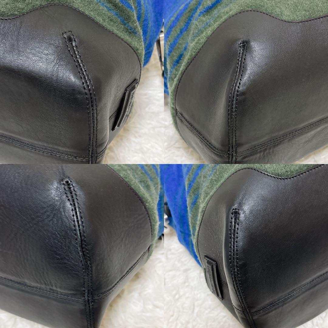 美品✨ エンポリオアルマーニ フェルト調トートバッグ 大容量 A4収納可 緑 青