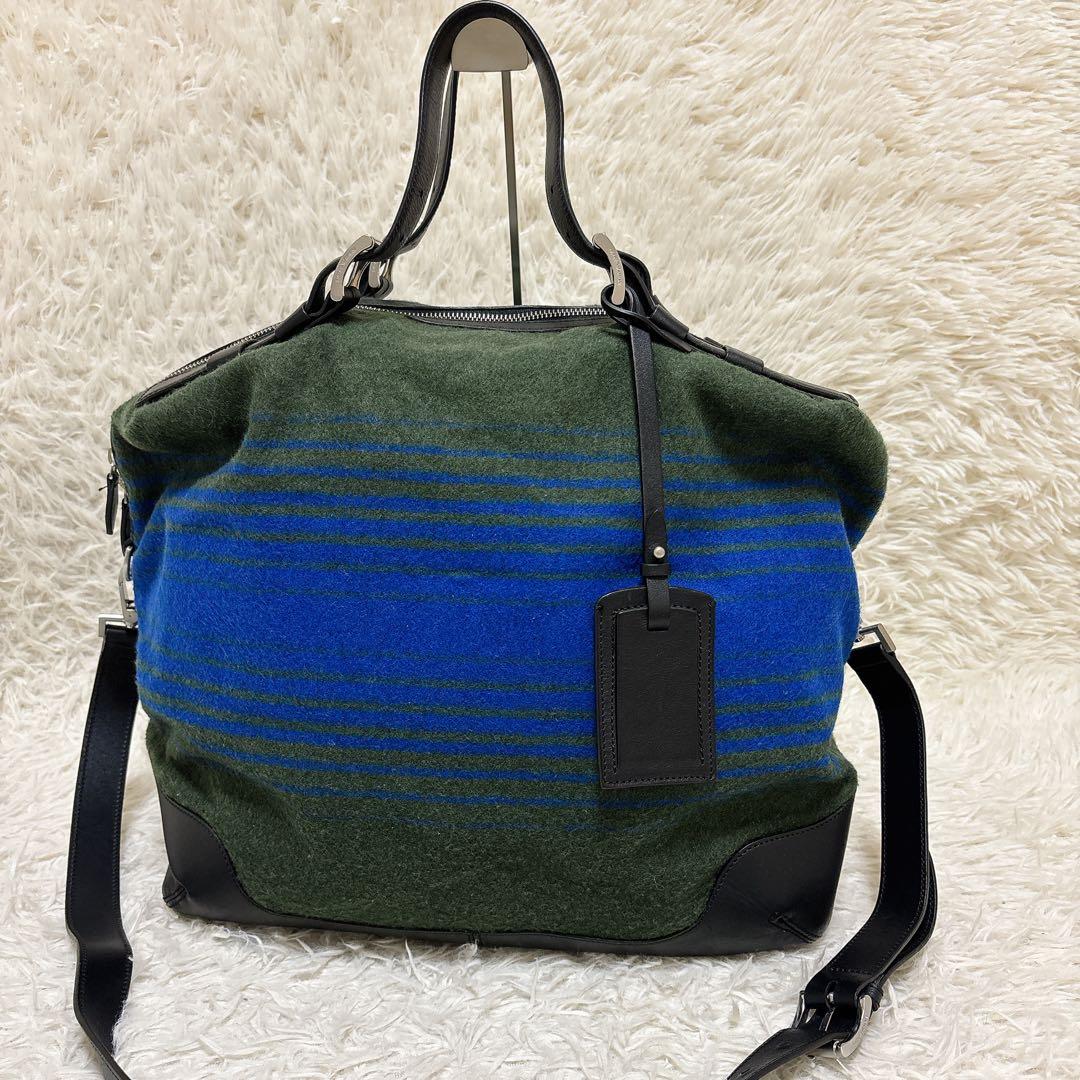 美品✨ エンポリオアルマーニ フェルト調トートバッグ 大容量 A4収納可 緑 青