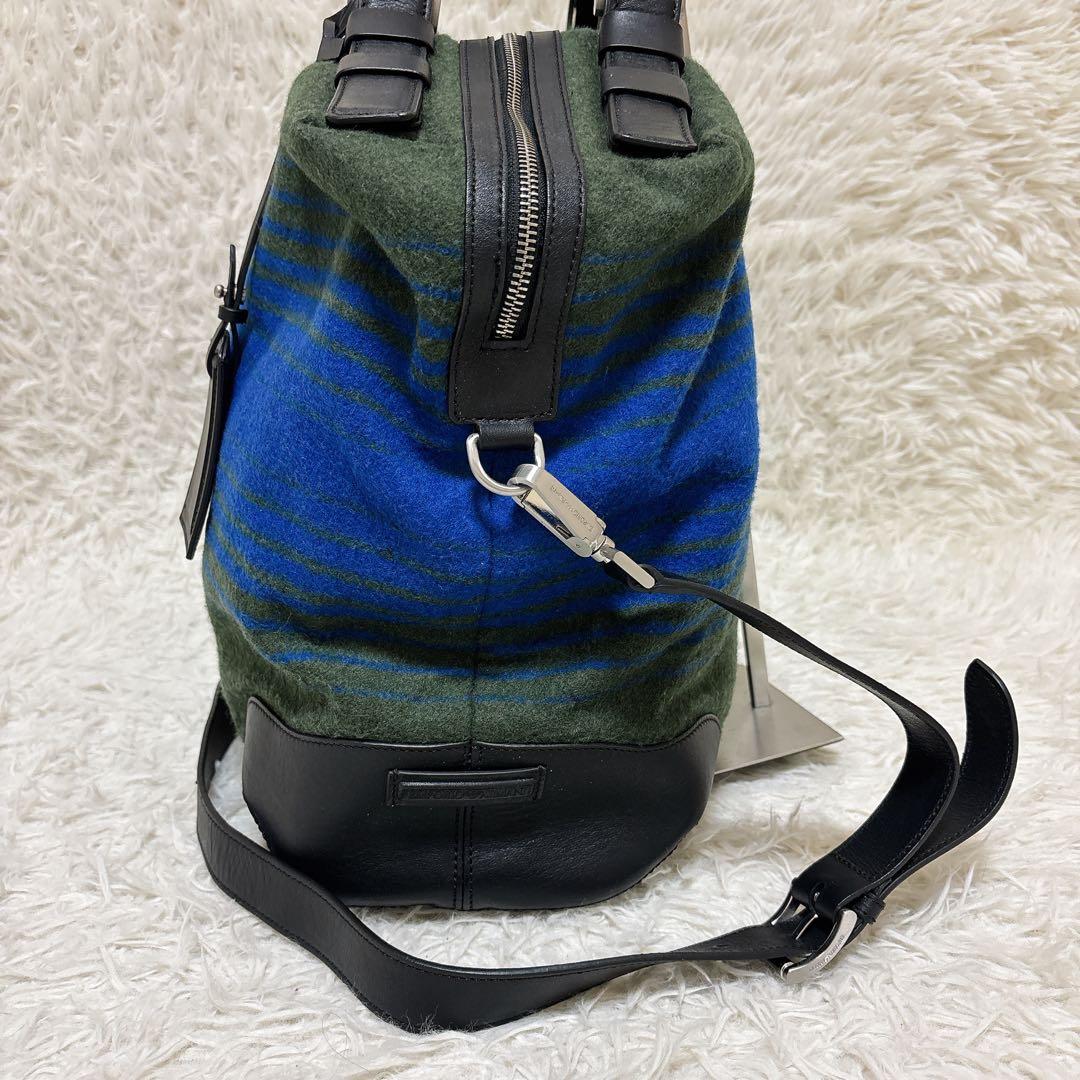 美品✨ エンポリオアルマーニ フェルト調トートバッグ 大容量 A4収納可 緑 青